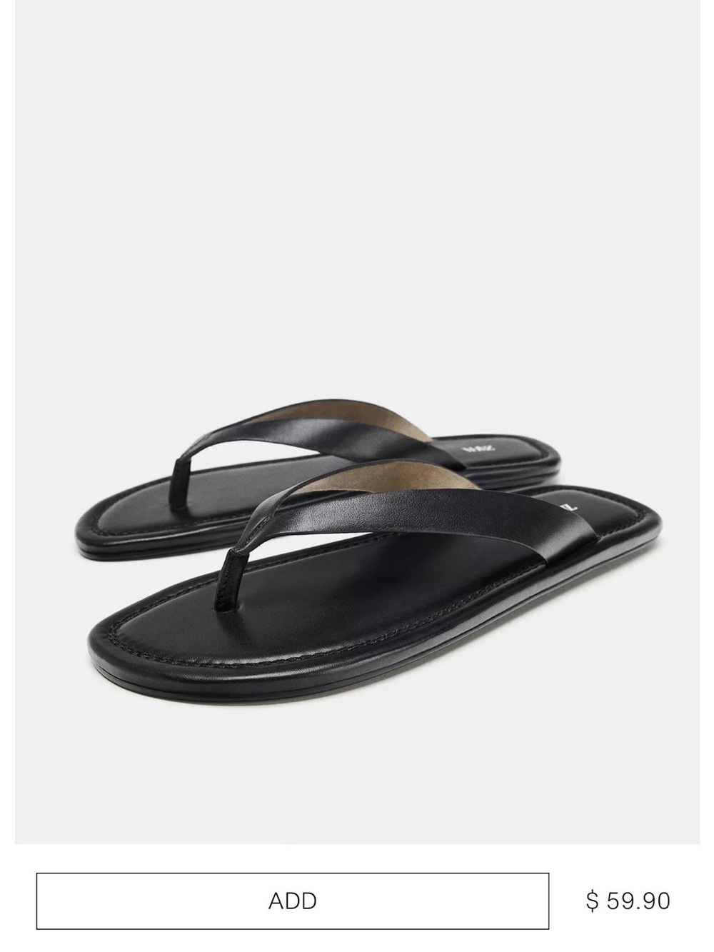 NWT Zara Black Leather Flip Flop Sandals
